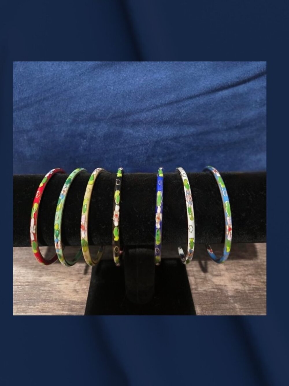 Vintage Chinese Cloisonne Bangle Bracelets Set of 7